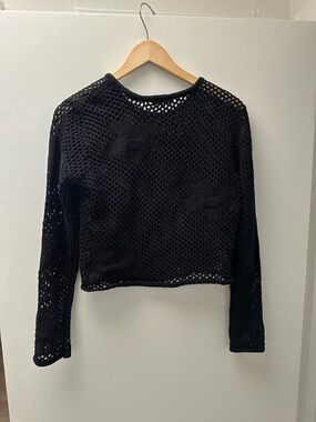 Z Supply Black Crochet Long Sleeve Open-Weave Top
